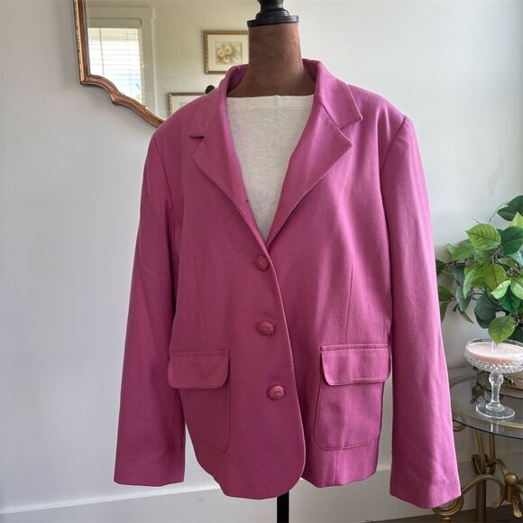 Anthropology Sag‎ Harbor Women's Pink Blazer Jacket M Notched Lapel Button Front - Picture 1 of 4